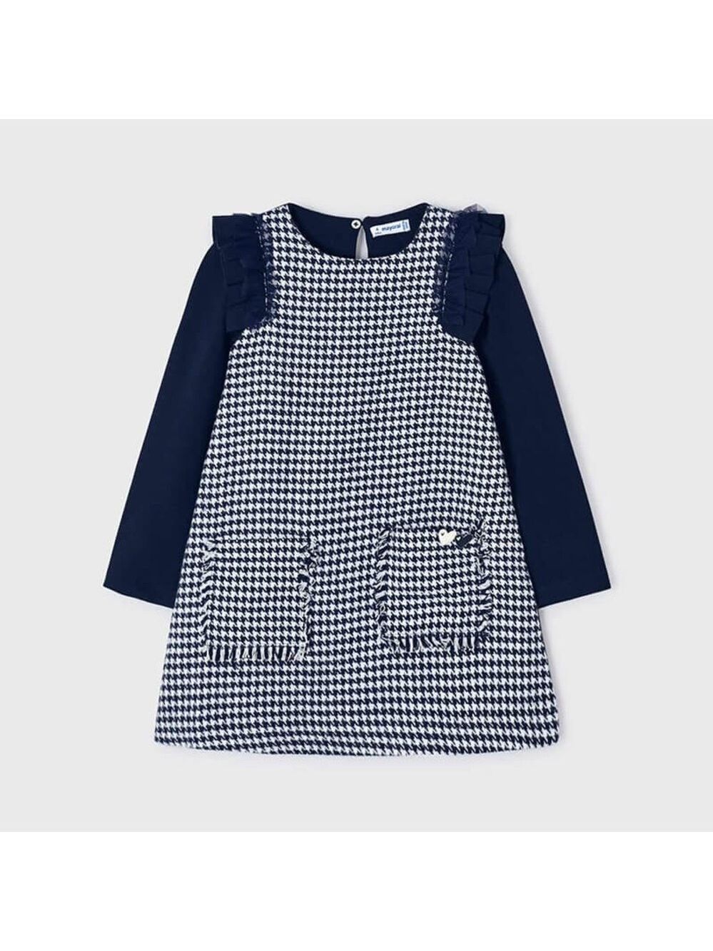 Size 9 Girls Mayoral Navy and White Houndstooth Dress